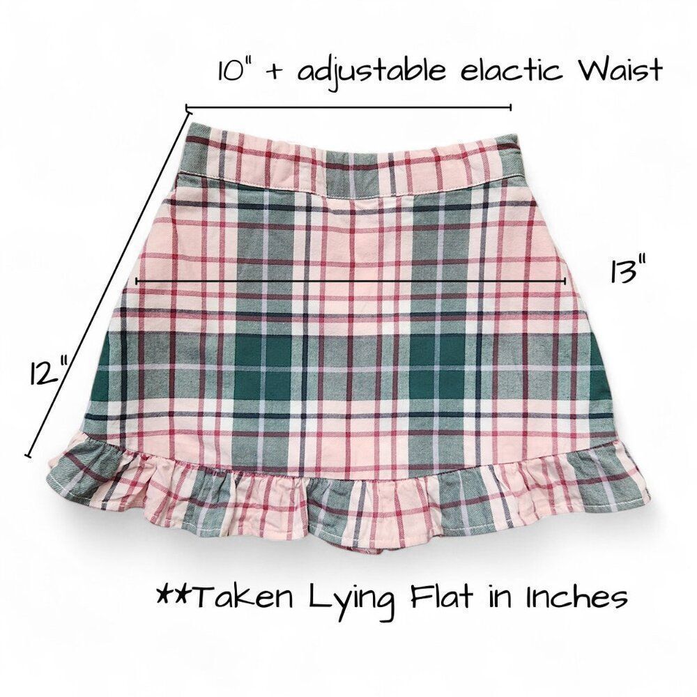Janie and Jack Girls Kids Plaid Ruffle Hem Skirt - Pink and Green Size 4 T - Picture 10 of 11